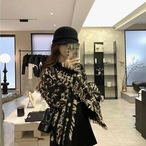 Qiaofanni Retro tweed plaid jacket